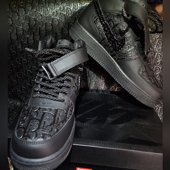 NWB Custom Supreme  AF1'S with Dior & Black Stones. 10.5 - Picture 6 of 7